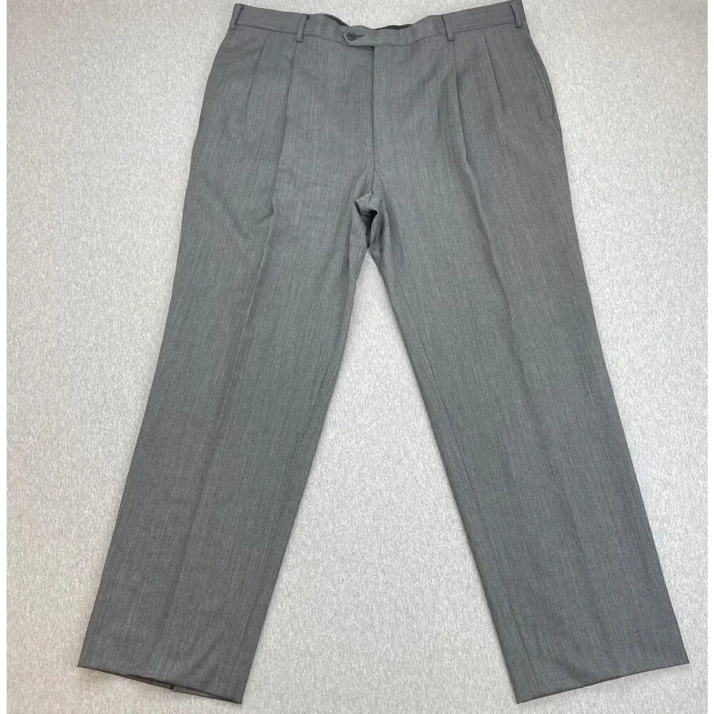 Jos A Bank Signature Suit Men 46XL Gray Herringbone Wool Pants 40 x 31 - 2 Piece
